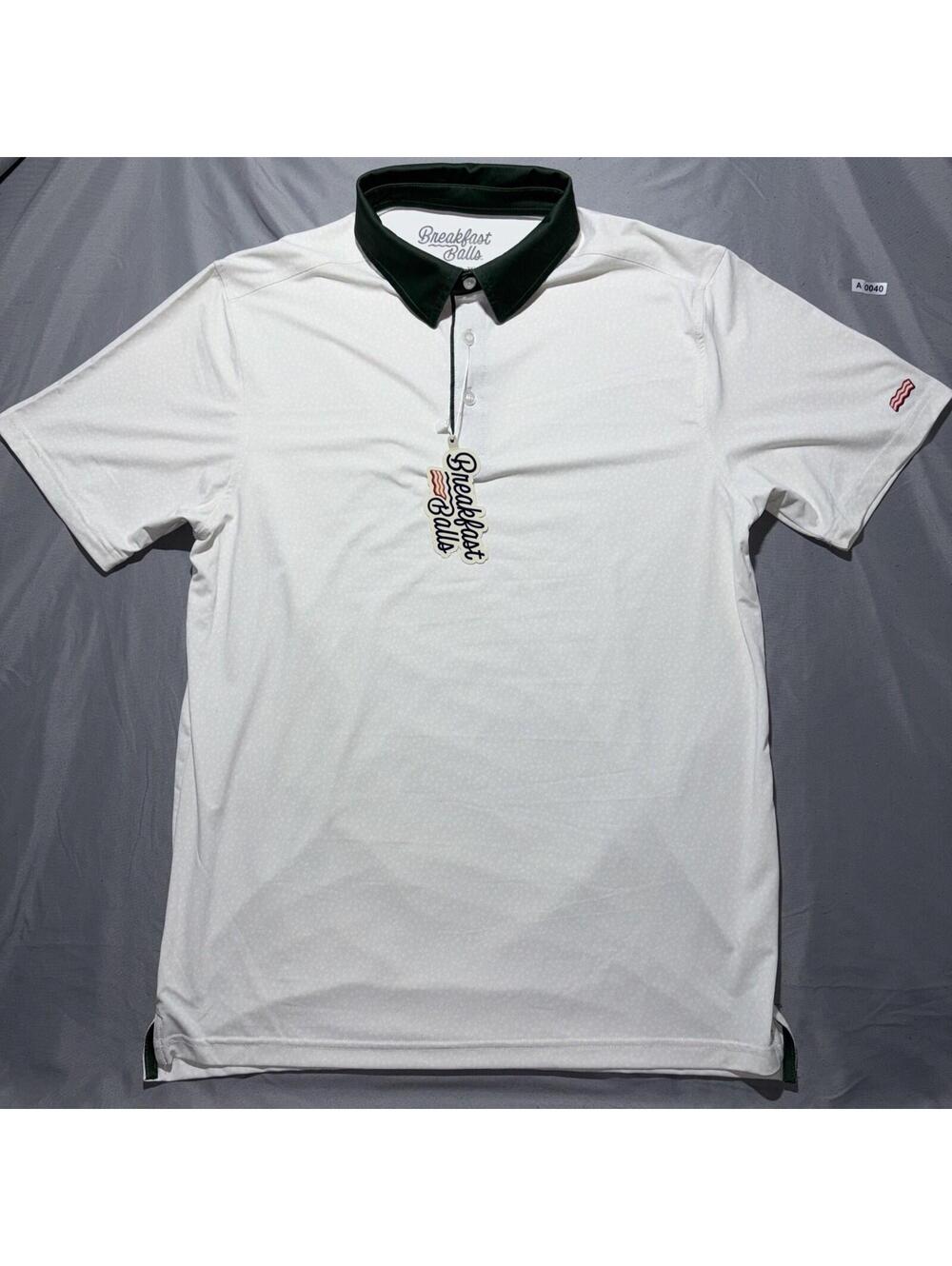 NWT RSVLTS Breakfast Balls Polo Golf Shirt Stretchy Mens Medium Floral BACON